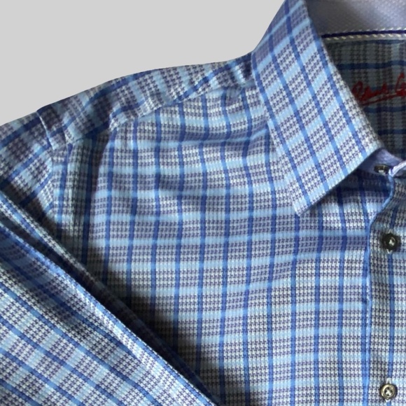 Robert Graham Mens Cotton Blue Plaid Long Sleeve Lightweight Casual Shirt- Sz-L - Picture 3 of 15